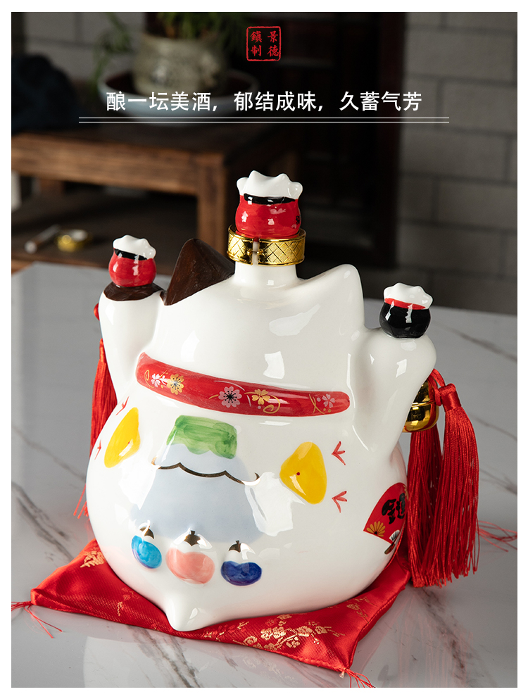 Empty wine bottle furnishing articles of jingdezhen ceramics plutus cat three catties process creative hip flask jugs home decoration