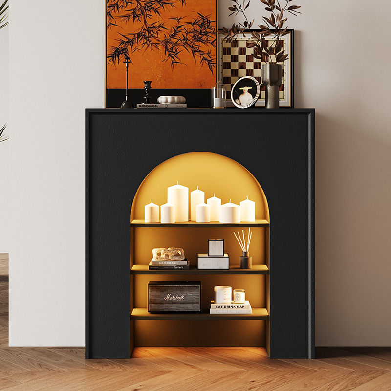 Trendy Small Apartment Living Room Entryway Storage Rack, Simple and Luxurious Display Storage Cabinet, French-Style Fireplace Decorative Cabinet