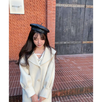 Eleven girls white large lapel wool coat 2021 new college style medium and long double-sided woolen coat