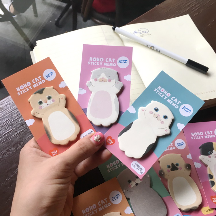 There is a cat, the cat should be hugged, a sticker, a cute cartoon cat, a note paper N times, a cute cat stationery in Korea