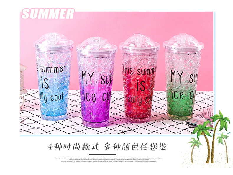 Ice Cup Summer Hand Cup Creative Hàn Quốc Cup lạnh hai lớp với điều khiển hút Ice Cup Gradient Cup Broken Ice Cup