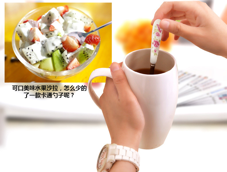 Linda đặt mua ba cái tay cầm bằng gốm dễ thương bằng thìa cà phê inox dài tay cầm thìa khuấy hoa nhân vật thìa - Cà phê phin cafe inox cao cấp