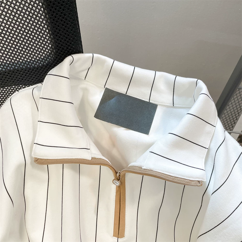 Японский винтажный полосатый худи half-zip для мужчин и женщин, осень, нишевой стиль колледжа, топ с воротником поло