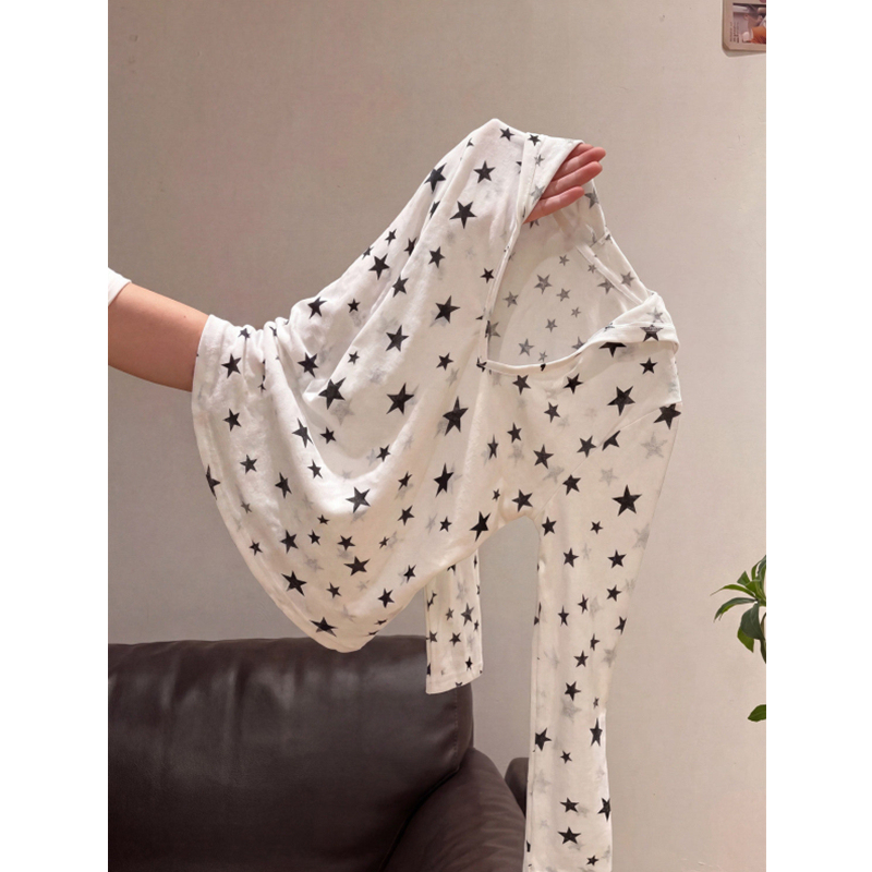 Design-Focused, Niche, Star-Printed, V-Neck, Hooded, Long-Sleeved T-Shirt for Men and Women, Summer Thin Style, American Retro Sun Protection Top Design-Focused, Niche, Star-Printed, V-Neck, Hooded, Long-Sleeved T-Shirt for Men and Women, Summer Thin Style, American Retro Sun Protection Top