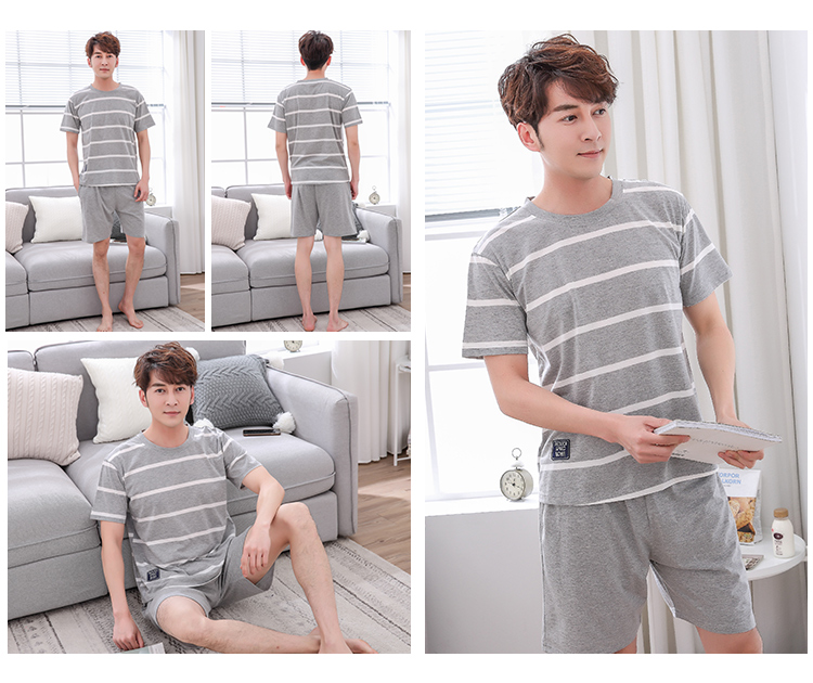 Bộ đồ ngủ nam Bộ đồ cotton ngắn tay ngắn Thiếu niên trung học cơ sở 12-13-15-18 Thủy triều nam mùa hè bộ pijama