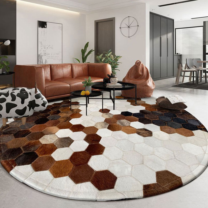 Leather stitching round rug living room Nordic modern light luxury coffee table study bedroom bedside blanket swivel chair floor mat