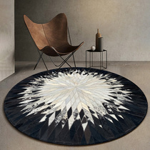 Round Carpet Small Splicing Cow Leather Living Room Nordic Modern Light Lavish Black & White Tea Table Mat Book Room Bedroom Bedside Blanket