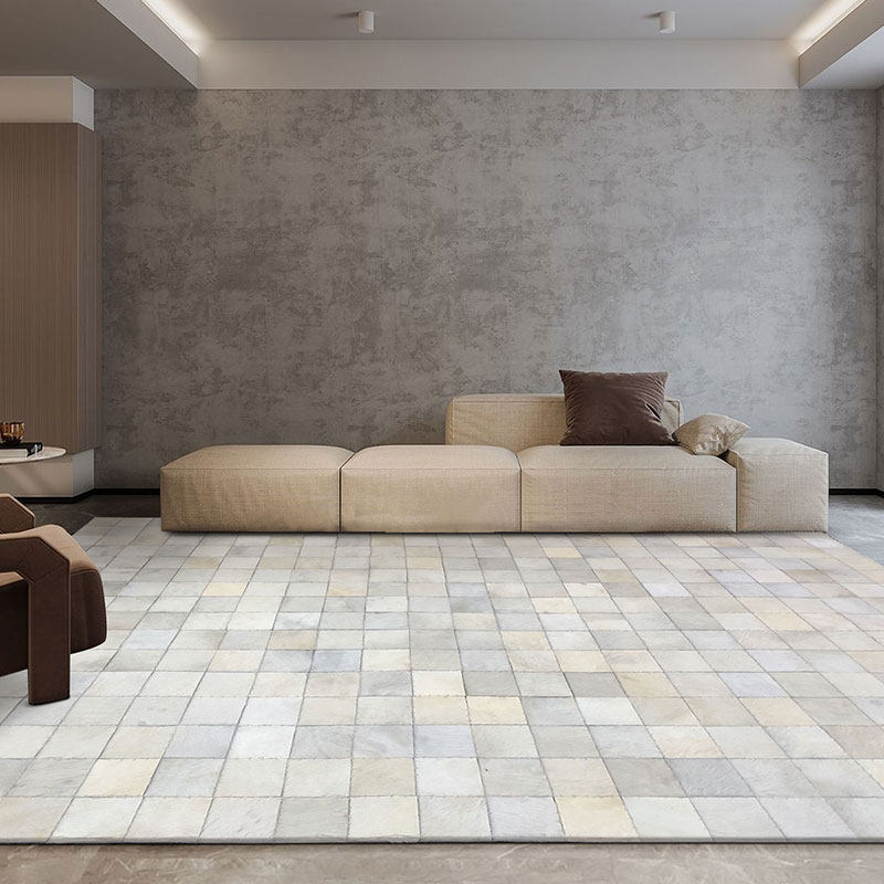 Modern minimalist white cowhide carpet stitching living room household square coffee table mat bedroom bedside blanket custom can be wiped