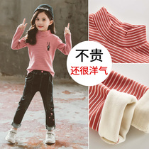 Girls undershirt female baby long sleeve T-shirt plus suede thickened autumn coat 2021 new winter clothing little girls hooded sweatshirt