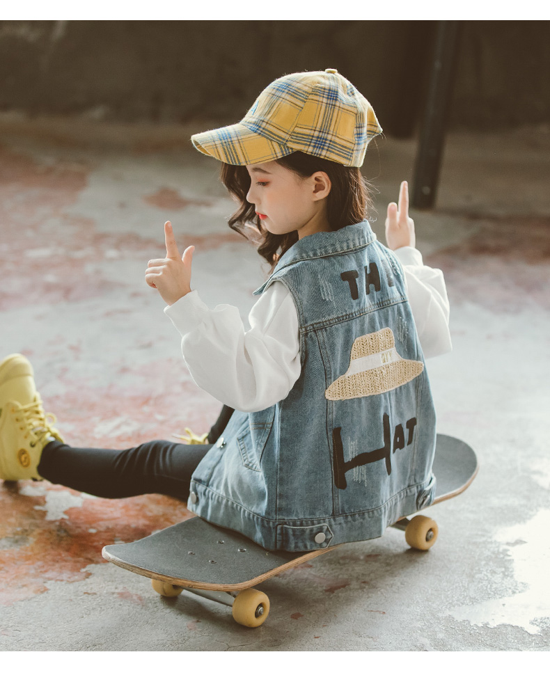 Cô gái cao bồi vest mỏng phần vest 2019 xuân hè mới mặc quần áo trẻ em nữ bé gái nước ngoài thủy triều - Áo ghi lê ao gile cho be so sinh