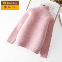 Girls sweater ferrets plus suede thickened with high collar set head slats undershirt foreign air babys winter clothing CUHK childrens clothing