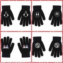 Fate Night Fate Assassins Cartoon Tour Around the Perimeter Cartoon Quadratic Meta Total Finger Gloves Black Thickening Non-slip