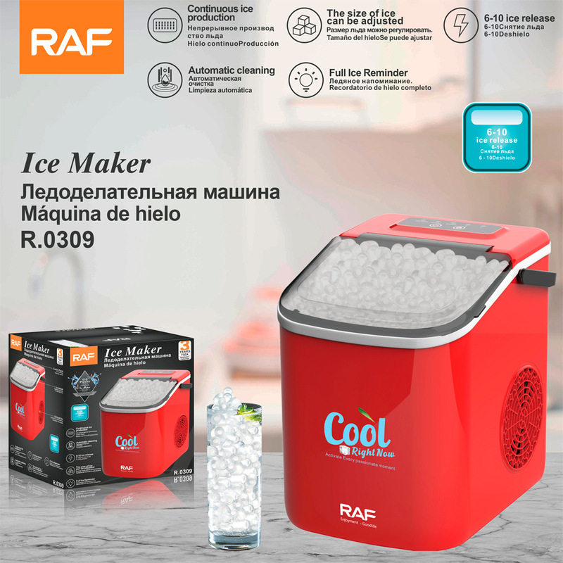 Raf European Standard Commercial Automatic Water-Inlet Ice Cube Maker, Small Ice Machine for Milk Tea Shops, Household Use R.0309