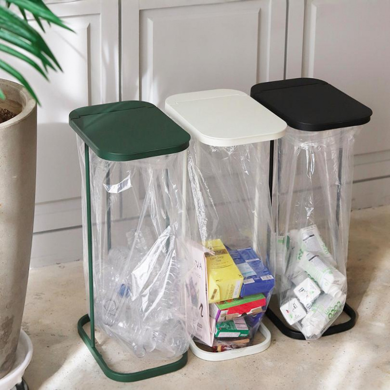 Home Simple Japanese-Style Large Flip-Top Garbage Rack Narrow Corner Does Not Take up Space Garbage Dry and Wet Classification Rack Garbage Bag