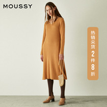 MOUSSY SPRING AND Autumn V-neck casual rib knit dress 010DSS70-0700