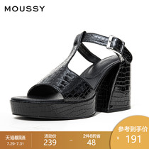 MOUSSY 2021 spring and summer new open toe FISH MOUTH snake pattern thick heel heels 010DSS52-1560