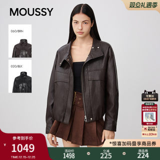 Moussy 2025 autumn new arrival cool fashion simple zipper leather jacket women 028iac30-1069
