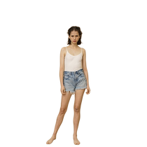 MOUSSYVINTAGE high waist washed raw edge denim shorts for women 025DAC11-2810