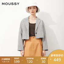 MOUSSY 2021 spring and summer new suit collar A button plaid casual short coat female 010ES730-0830