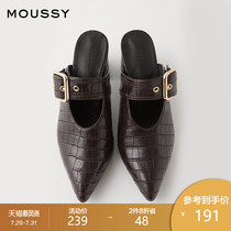 MOUSSY 2021 spring and summer new pointy head Baotou hollow high heel sandals slippers women 010DSH52-0640