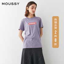 MOUSSY 2021 spring and summer new classic LOGO letters contrast color offset printing T-shirt 028ES790-0100