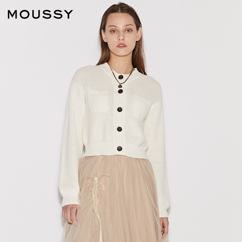 MOUSSY 2022 Early spring New products Short Round Neckline Pocket Casual Knit Cardiff 028FS770-0020