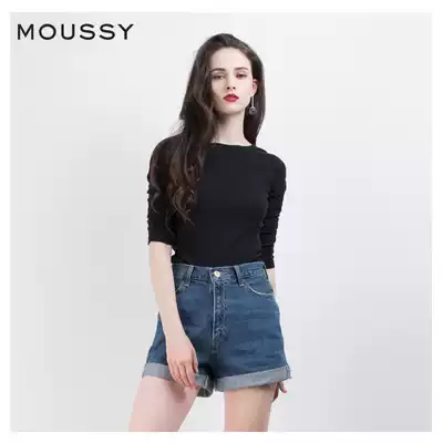 MOUSSY new product solid color simple slim slim half-sleeved sweater T-shirt top female 010BSS80-0510