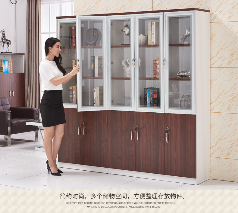 Tủ hồ sơ tập tin thông tin văn phòng cửa kính có khóa tủ sách