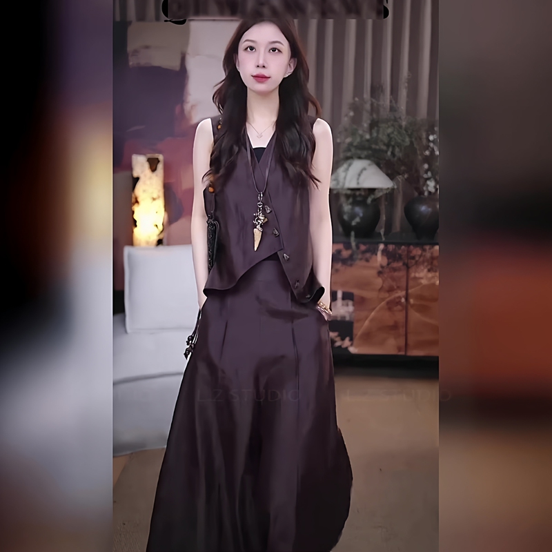 2026 Summer Cool and Stylish Outfit for Petite Women, Designer Casual Top and Wide-Leg Pants Two-Piece Set