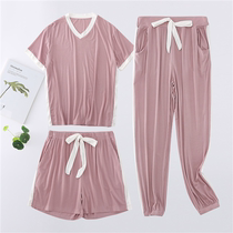 Female threaded modal pajamas set thin breathable sports and leisure home wear plus fat increase 200 Jin