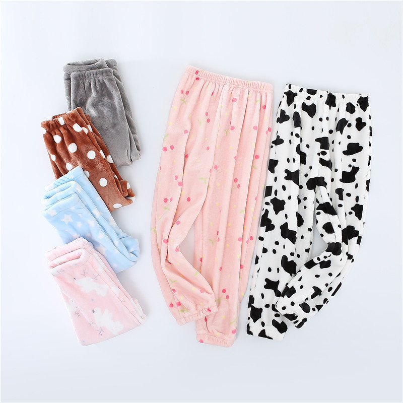 Autumn-winter girl boy flange suede bunches thickened with enlarged sleeping pants home pants Coral Suede Warm Pants Plush