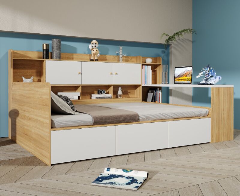 Small apartment tatami combination bed with desk integrated children's bed modern minimalist bed Japanese-style tatami single bed