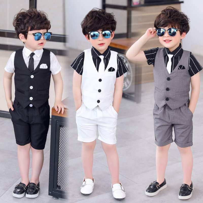 Boy suits suit summer baby birthday gown handsome boy Machia three sets of Korean children's piano to act out