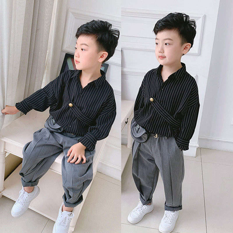 Little boy spring suit 2021 new cool boy shirt personality trendy baby handsome two-piece Korean trend