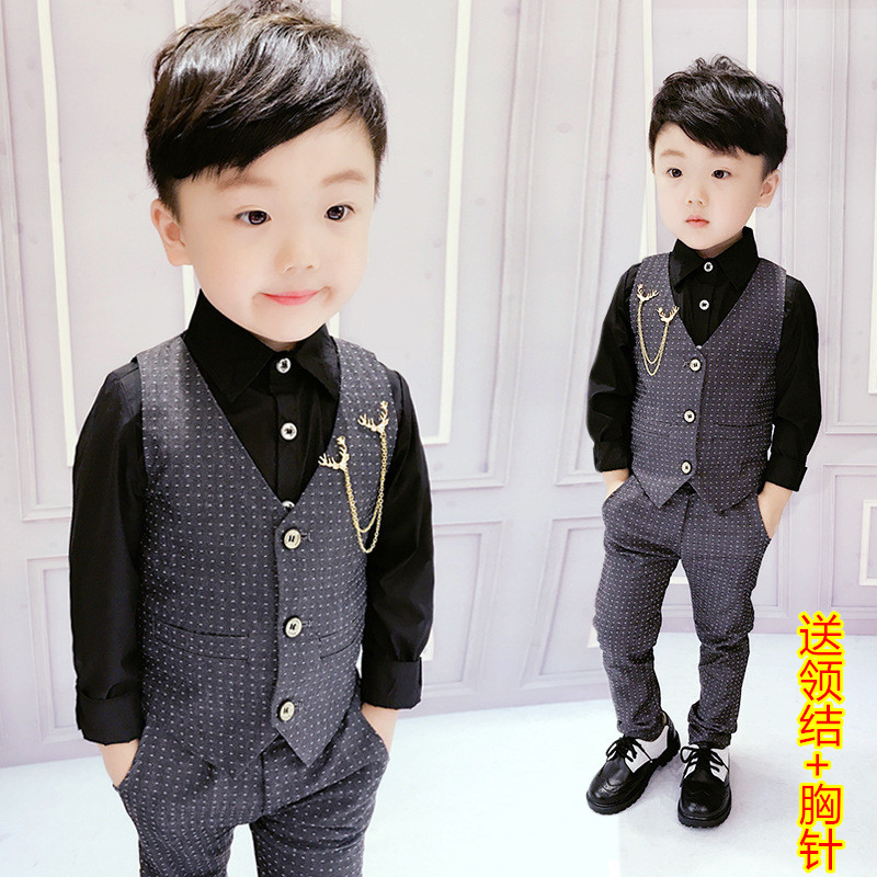 Boys suit British style baby wedding flower girl dress handsome children gentleman vest shirt three-piece set