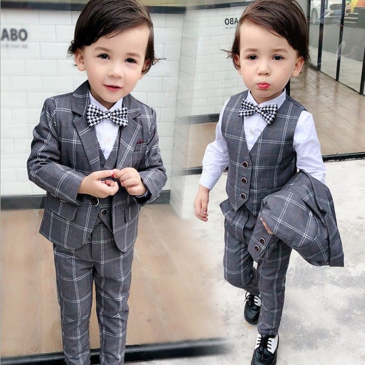 Boys' suit suit three-piece set children's baby one-year-old dress male autumn and winter children's wedding flower girl handsome suit
