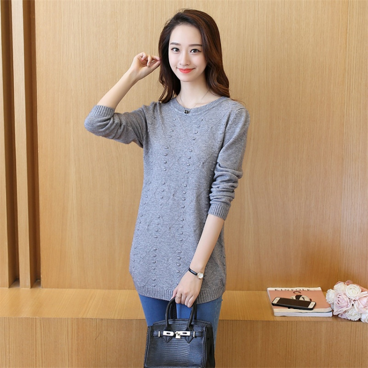 Mùa xuân 2018 phiên bản Hàn Quốc mới của áo len nữ mỏng, áo len dài đoạn cổ tròn chạm đáy áo hoang dã thoi trang nu