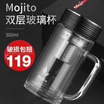 Japanese mojito double glass cup with handle large capacity Office water Cup for men and women tea glass cup