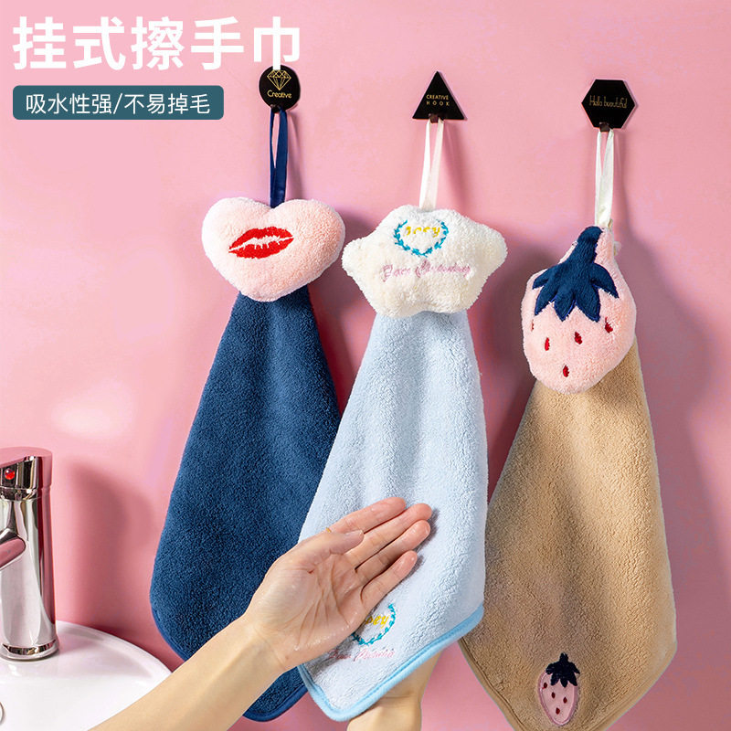 Non-stick oil dish cloth towel cloth cartoon hand towel can be hung coral velvet hand towel kitchen absorbent towel