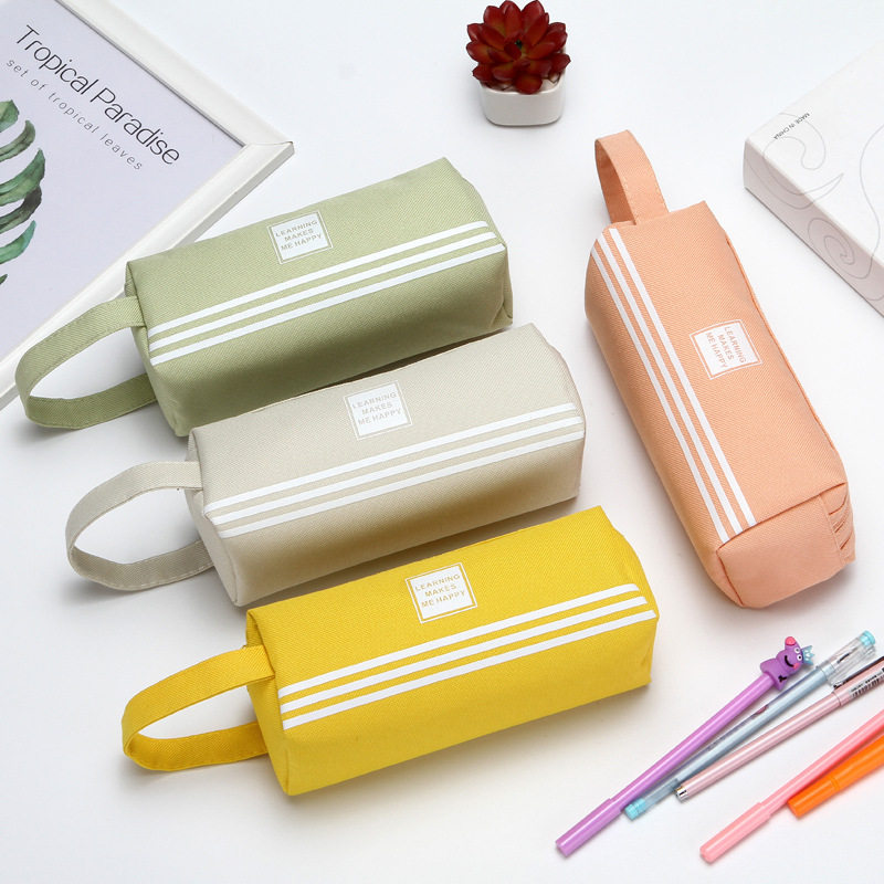 Pencil Case Elementary Students Children Personality Stationery Bags Brief Teenage Girl Hearts Canvas Pen Bag Large Capacity Korean Version