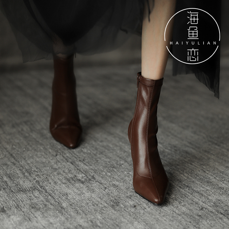 Internet Celebrity Slim Pointed-Toe Short Boots for Women 2026 Spring and Autumn Sock Boots ins Trendy Sexy Chunky Heel High-Heeled Elastic Boots Internet Celebrity Slim Pointed-Toe Short Boots for Women 2026 Spring and Autumn Sock Boots ins Trendy Sexy Chunky Heel High-Heeled Elastic Boots