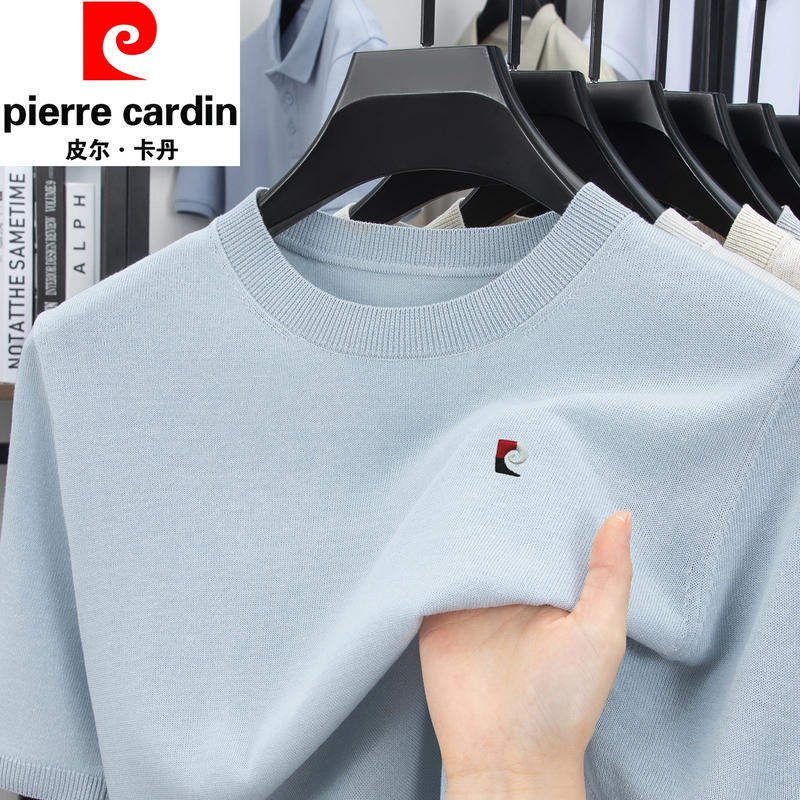 Pierre Cardin Short-Sleeved T-Shirt for Men, Round Neck, Spring and Summer, Tencel Linen Lyocell with Mulberry Silk Knitted Base Shirt
