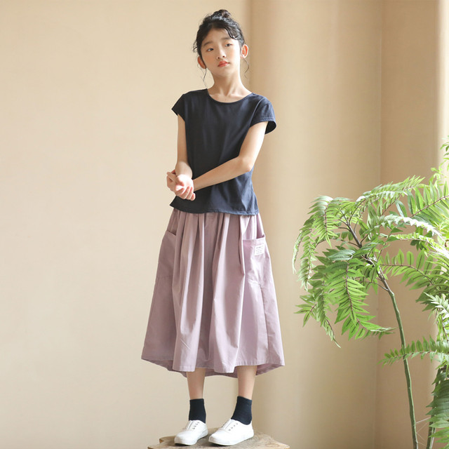 Summer style Japanese girls' irregular skirt with pockets big children's big swing skirt taro purple half skirt children's long skirt