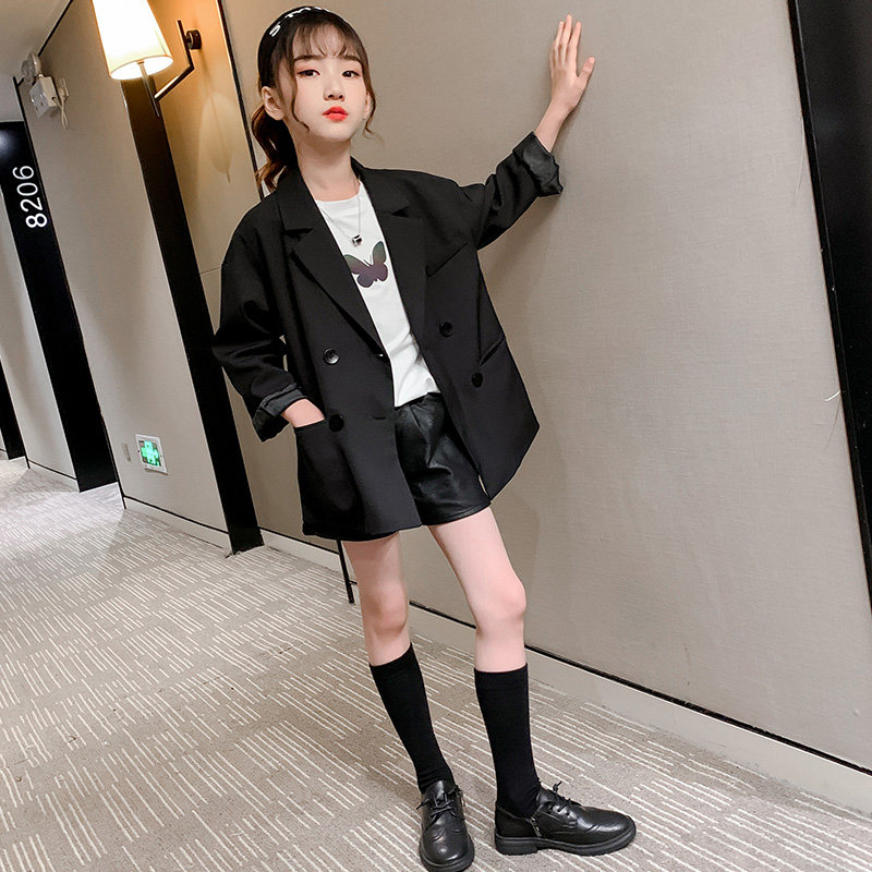 Girls suit tops autumn children's fashion model Western style autumn black catwalk personality girl suit jacket