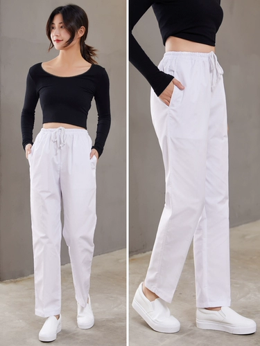 Униформа медсестры, белые тонкие синие зимние штаны, эластичная талия, большой размер, увеличенная толщина