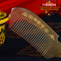 Tibetan red hand-carved Gesang flower butterfly Natural Yak horn comb Foldable massage health comb Special gift