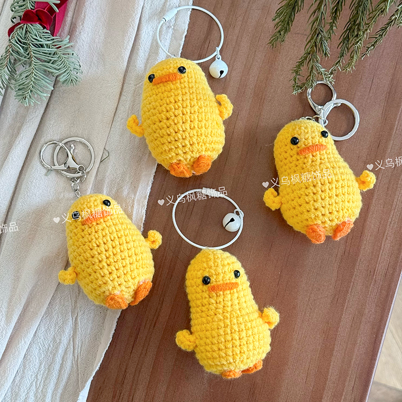 Creative Internet-Famous Little Yellow Duck Keychain Bag Pendant, Knitted Yarn Cute Little Duck Finished Doll Ornament