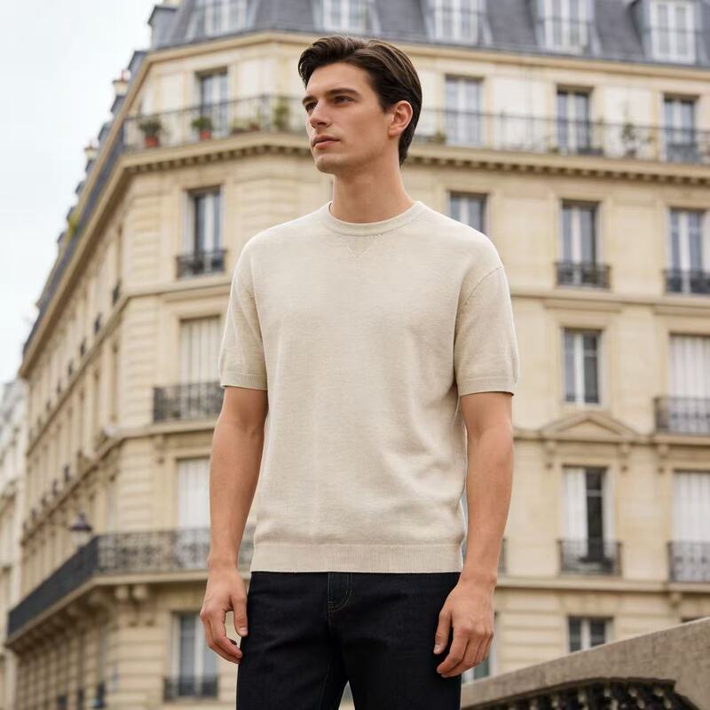 [Selected Goods] [Kragman] Men's Linen Blend Round Neck Short Sleeve T-Shirt Ds5T276005