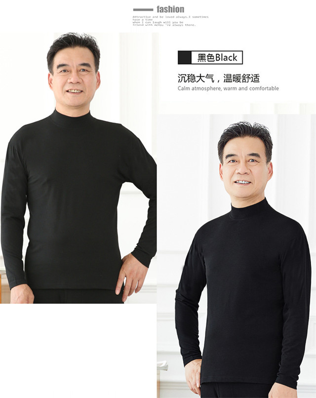 Quần lót nam trung niên nhiệt nửa cao cổ áo quần mùa thu quần dài áo len cotton giữa và áo cotton mỏng cũ màu trắng áo thu đông nam trung nien