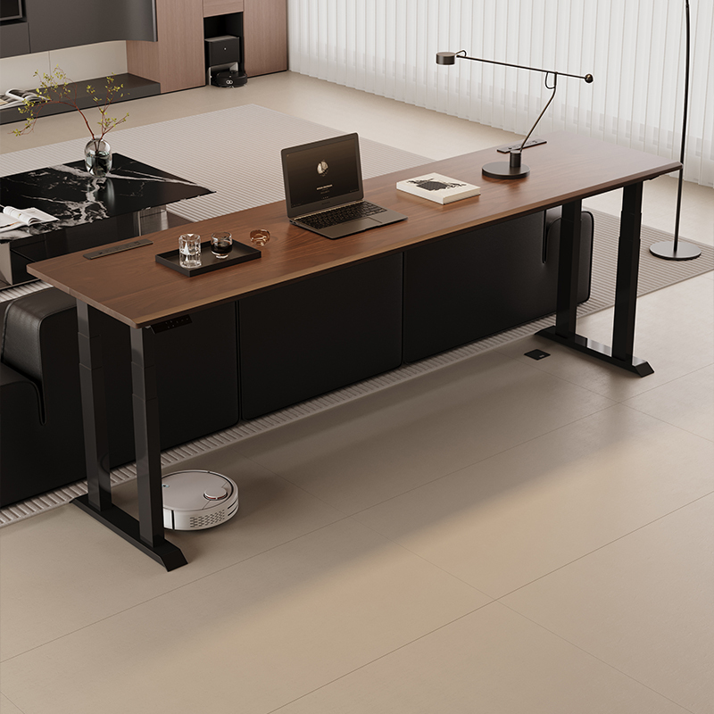 North American Black Walnut Wood Horizontal Living Room Desk, Office Desk, Electric Four-Motor Height-Adjustable Large Long Table Behind the Sofa in the Living Room